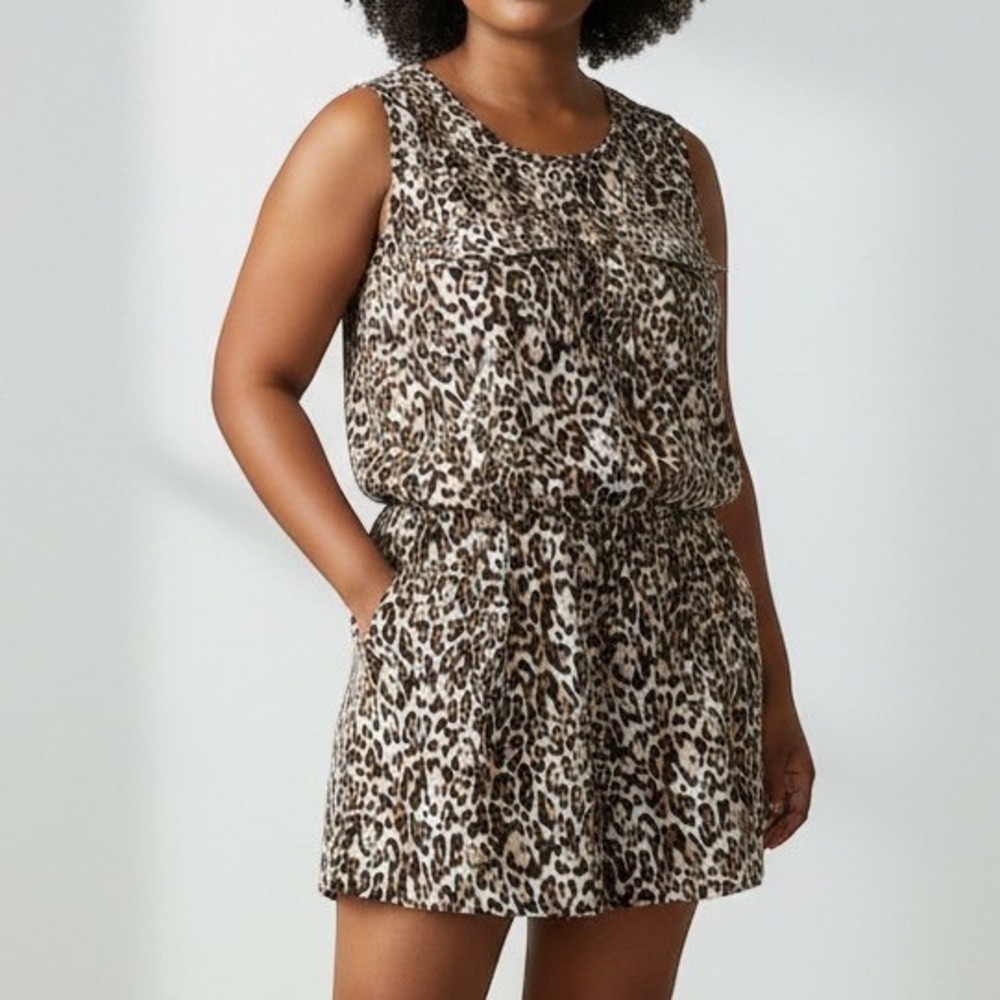 Banana Republic Romper Women 14 Brown Leopard Print Lyocell Sleeveless Utility